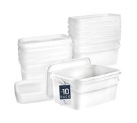 BenBow Seau rectangulaire avec Couvercle 10x 5l Blanc - adapté au Contact Alimentaire, boîte en Plastique empilable avec poignée - Vide