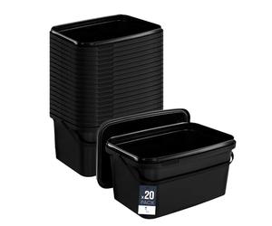 BenBow Seau rectangulaire avec Couvercle 20x 5l Noir - adapté au Contact Alimentaire, boîte en Plastique empilable avec poignée - Vide