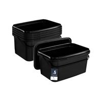 BenBow Seau rectangulaire avec Couvercle 5X 5l Noir - adapté au Contact Alimentaire, boîte en Plastique empilable avec poignée - Vide