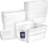 Benbow Seau rectangulaire avec couvercle et poignée 5L Quantité : 10 pcs, Blanc Certifié BSR, Étanche à l'air, Convient pour aliments, Certifié BRC, Anti-fuite