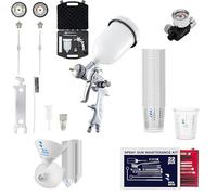 BenBow Set de pistolet pulvérisateur PK60 HVLP 1,4 mm + buse 1,8 mm + réservoir de peinture 600 ml + coffret + réducteur de pression 9,6 BAR + accessoires de peinture - idéal pour la peinture