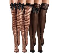 Bencailor 4 Bas Résille en Dentelle Bas Autofixants Transparents en Silicone(Noir Rétro,M)