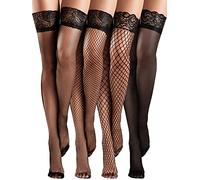 Bencailor 4 Paires Bas Résille en Dentelle Bas Autofixants Transparents en Silicone pour Femme(Noir,S)