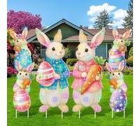 Bencailor Lot de 4 panneaux de décoration d'extérieur de Pâques avec lumière LED pour décoration de pelouse, printemps, Pâques, extérieur, pelouse, jardin, terrasse, allée, support de mariage