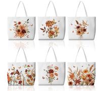 Bencailor Lot de 6 sacs fourre-tout en toile à motif floral pour l'automne - Réutilisables - Esthétiques - Cadeaux d'automne pour le travail, les voyages et le magasinage, l'épicerie, Thanksgiving