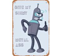 Bender from Futurama - Affiche humoristique de dessin animé en métal au look vintage pour café, bar, grotte, bureau, maison, décoration murale, cadeau rétro, 30,5 x 20,3 cm