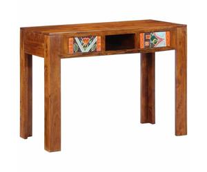 Bendmaxx Bureau en bois d'acacia massif avec 2 tiroirs, 100 x 50 x 75 cm, marron, table de bureau pour travail informatique, salle d'étude, espace de rangement et rangement