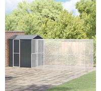Bendmaxx Cage à oiseaux en acier galvanisé anthracite 621 x 208 x 247 cm, volière spacieuse avec perchoir et mangeoire pour perruches, perroquets, canaris