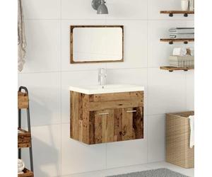Bendmaxx Ensemble de meubles de salle de bain 3 pièces - En bois vieilli - 60 x 38,5 x 46 cm - Meuble sous lavabo avec armoire miroir - Montage mural pour salle de bain - Rangement et ordre