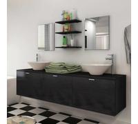 Bendmaxx Ensemble de meubles de salle de bain 8 pièces noir avec 2 miroirs et 2 lavabos à poser, avec étagères et vis de vidange pop-up pour salle de bain