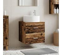 Bendmaxx Lavabo mural en bois vieilli avec lavabo 49,5 x 44,5 x 65,5 cm, meuble de salle de bain en bois avec espace de rangement, tiroirs et vidange rapide pour salle de bain d'invités et meubles de
