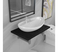 Bendmaxx Lot de 2 meubles de salle de bain avec étagère murale avec lavabo ovale en céramique noir et blanc, 60 x 40 x 16,3 cm + 58,5 x 39 x 21 cm pour salle de bain, espace de rangement