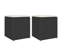 Bendmaxx Lot de 2 tabourets de jardin avec coussins - Noir - 40 x 40 x 43 cm - En rotin synthétique - Avec espace de rangement et sac étanche