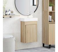Bendmaxx Meuble de salle de bain en chêne Sonoma avec lavabo, mitigeur argenté, montage mural, espace de rangement, porte et étagère pour salle de bain d'invités et toilettes