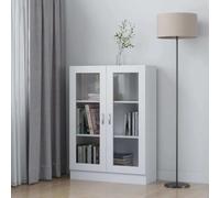 Bendmaxx Vitrine blanche en bois 82,5 x 30,5 x 115 cm avec 3 compartiments et 2 portes, bibliothèque, étagère sur pied pour salon, bureau, chambre à coucher