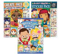 Bendon Create-A-Face Classics Lot de 3 livres d'activités d'autocollants | Visages farfelus, pirates kooky, autour du monde, 96 visages, 18 feuilles d'autocollants, à partir de 3 ans, voyages