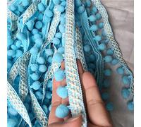 Bene Omnia Ruban à coudre avec pompons et franges en dentelle pour vêtements, vêtements, loisirs créatifs, décoration, vendu par 2,1 m (bleu)
