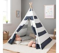 Benebomo tipi Tente, Rayures Grises et Blanches, Tente Wigwam Indienne pour Jardin, Maison de Jeux d'intérieur