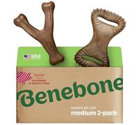Benebone Lot de 2 os à mâcher indestructibles pour masticateurs agressifs, Durable et résistant, véritable saveur de Bacon, pour Chiens de Taille Moyenne, fabriqué aux États-Unis.