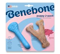Benebone Lot de 2 Rubber Bone/Wishbone Chiot, Bacon, très Petit