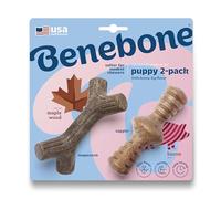 Benebone Puppy Lot de 2 Jouets à mâcher durables pour Chien en érable, véritable Bacon, Bois d'érable véritable, fabriqué aux États-Unis, Minuscule
