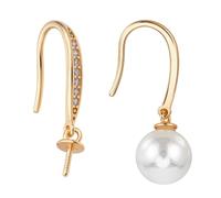 BENECREAT 1 paire de 925 crochets D'Oreilles en Argent Sterling Boucles D'Oreilles Dorées avec Strass et Attaches pour Perles Semi Percées et Breloques Pin: 0.6mm