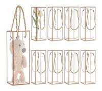 BENECREAT 10 Coffret Cadeau en Plastique Transparent, 7x7x21cm Boîte de Faveur en Plastique PVC, Boîte à Bonbons Rectangulaire avec Bordures Dorées et Cordon pour Emballage de Cadeaux de Noël