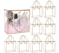 BENECREAT 10 ensemble de Boîtes à Dragées Transparentes, Coffrets Cadeaux de 14x14x7.5 cm avec Bordure en Verge D'Or et Poignée pour Bonbons au Chocolat, Cotillons, Emballage Cadeau de Noël