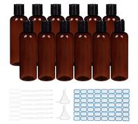 BENECREAT 10 Pack 200ml Bouteille de Voyage en plastiquemarron Vide avec Bouchon à Disque Noir avec pipettes, étiquettes pour Produits de Toilette shampooing