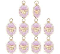 BENECREAT 10 pendentif en Laiton Plaqué Or 18 carats Véritable et Zircone Cubique Breloque Papillon en Émail Violet avec Anneau Ouvert pour la Fabrication de Bijoux 18x12x2.5mm