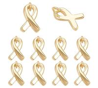 BENECREAT 10pcs Charmes de Ruban de Sensibilisation Plaqué Or 18K, Cancer du Sein, Breloques Pendentif de Sensibilisation à en Laiton avec Boucle pour la Fabrication de Bijoux, 9x5x1mm