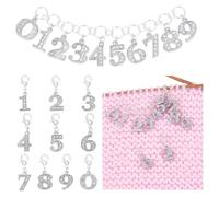 BENECREAT 11 chaîne de Compteur de Rangs de Tricot en Alliage Strass Numéro 0~9 et Breloques en Strass Platine pour le Tricot le Tissage la Couture et les Accessoires