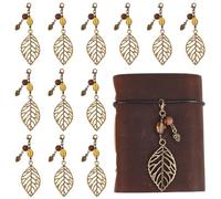 BENECREAT 12 carnet de Voyage avec Breloques en Forme de Feuille Vintage Pendentifs en Alliage de Bronze Antique avec Fermoir Mousqueton pour Agenda/Journal Fabrication de Bijoux 86mm
