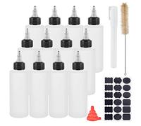 BENECREAT 12 Pack 150ml Bouteilles de distribution en plastique avec trémie, brosse de nettoyage, étiquette autocollante et stylo marqueur pour l'artisanat, l'art, la colle
