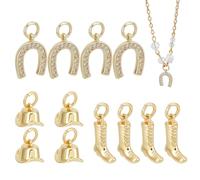 BENECREAT 12 pendentif Cowboy Western Plaqué Or 18 Breloques Vintage en Laiton en Forme de Chapeau de Botte et de Fer à Cheval pour la Fabrication de Bracelets de Colliers et de Bijoux Trou: 3mm