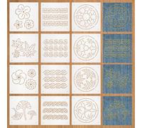 BENECREAT 12 pochoir Sashiko en Plastique 13x13cm Fleurs Feuilles Outil de Broderie à Motif Continu Modèle de Ligne de Dessin pour le Matelassage et la Broderie à la Main Épaisseur de 0.3mm