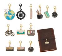 BENECREAT 12 styles de breloques vintage pour carnet de voyageur, pendentifs avec fermoirs mousquetons, pendentifs en alliage émaillé pour journaux, accessoires de porte-clés à faire soi-même