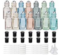 BENECREAT 14 paquets de 3ml d'huile essentielle de voyage multicolore bouteille à rouleaux mini flacons cosmétiques en verre avec ouvre, compte gouttes et entonnoir pour huiles essentielles