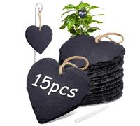 BENECREAT 15 jeu D'Étiquettes pour Plantes en Ardoise Étiquette de Jardin Imperméable en Forme de Cœur avec Stylo en Stéatite pour Fleurs et Légumes D'Extérieur