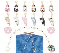 BENECREAT 15 Pcs Kits D'Outils de Tricot Bricolage, 12 marqueur de Point en Alliage D'Émail pour Chat 1 Chaînes de Compteur de Rangée et 2 bouchons D'Aiguille en Silicone Imprimé Patte pour Tricot