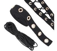 BENECREAT 2.7 m de Garniture en Ruban Sergé avec Œillets en Coton, Ruban Sergé à Œillets Noirs, avec 1 brin de Cordon Tressé Rond en Polyester pour Coudre des Corsets de Vêtements Chemises