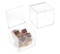 BENECREAT 2 boîte en Acrylique Transparent avec Couvercle, 12 cm Vitrine de Cube Carré, Organisateurs Anti-Poussière avec Couvercle à Charnière pour Emballage de Cadeaux, Porte-Dosette de Café