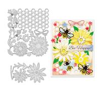 BENECREAT 2 pièces Matrices de Découpe D'Abeilles, Pochoirs de Marguerite en Nid D'Abeille, Fleurs, Feuilles, Pochoirs de Gaufrage Décoratifs pour Scrapbooking, Album Photo, Épaisseur: 0.8mm