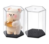BENECREAT 2 vitrine Hexagonale en Acrylique avec Bases Noires Présentoir Transparent de 9.3x8.2x12cm Protection Poussière pour Objets de Collection Figurines Modèles Cristaux