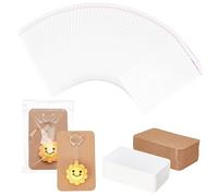 BENECREAT 200PCS Cartes D'Affichage de Porte-Clés, Cartes D'Exposition de Bijoux, 2 Couleur, 12x7.5cm, Blanc et Marron, avec 200 Sacs pour Afficher des Cartes Porte-Clés, Fournitures d'emballage