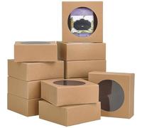 BENECREAT 24pcs 3.7x3.7x1.5 Pouces/9.3x9.3x3.8 cm de Boîtes-Cadeaux Rondes en PVC Transparent, Boîtes d'emballage Carrées en Kraft Brun pour Fête et Emballage de Bijoux