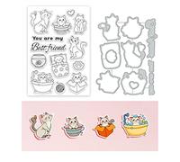 BENECREAT 2pcs Tampons et Matrices en Métal pour la Fabrication de Cartes, Sets de Tampons et de Matrices Transparents Bain, Le Jeu et Le Sommeil des Chats, pour la Création de Cartes de Vœux