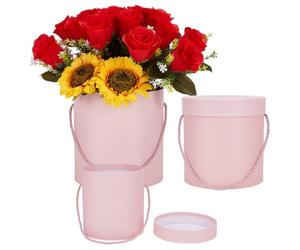 BENECREAT 3 boîte Cadeau Ronde Rose Boîtes à Chapeaux pour Bouquets de Fleurs avec Couvercles pour Compositions Florales Demoiselle D'Honneur Proposition Mariage Anniversaire Fête