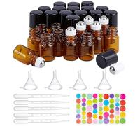 BENECREAT 30 Pack 2ml Bouteille d'huile essentielle à rouleau en verre ambré avec 4PCS trémies, 1PCS ouvre porte, 10PCS 3ml compte-gouttes et autocollant pour parfum d'aromathérapie
