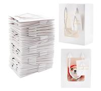BENECREAT 30 paquet de Sacs Cadeaux Transparents Blancs avec Fenêtre, Sacs à Provisions en Papier Kraft avec Poignée et Étiquettes pour Anniversaire de Mariage, Fête Prénatale, 14x8x18 cm